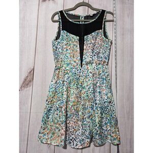 BCBGeneration Dress Womens 6 Multicolor‎ Fit & Flare Mesh Illusion Back Pockets
